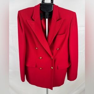 Petite Vintage Ralph Lauren Blazer Red Wool Double-Breasted Gold Buttons 10P USA